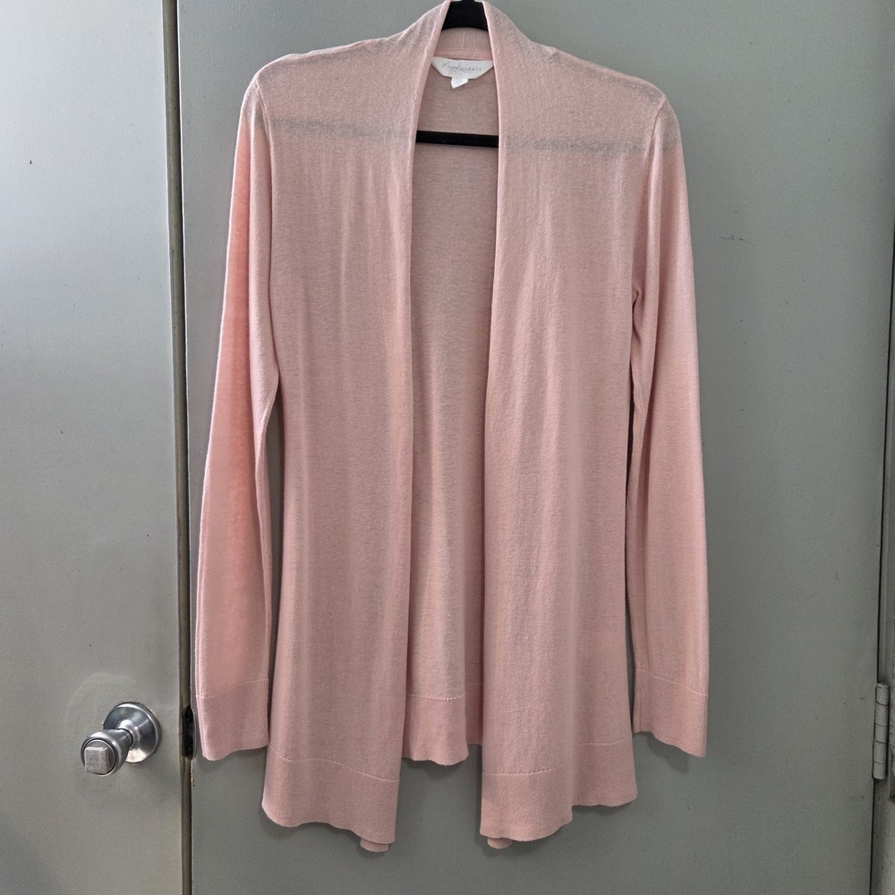 Magnolia Grace Cardigan Women's M Pink Open Front Linen Blend Knit Pastel
